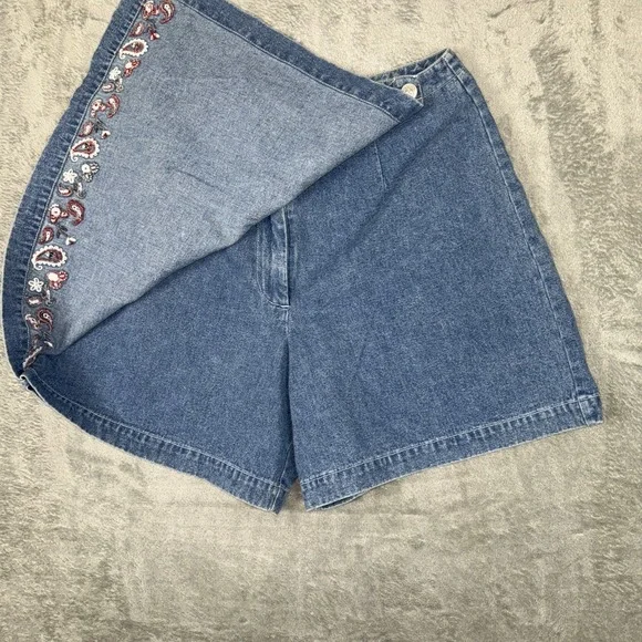 VTG Disney Store Mickey Mouse Embroidered Paisley Wrap Skirt Denim Size S - Picture 9 of 11